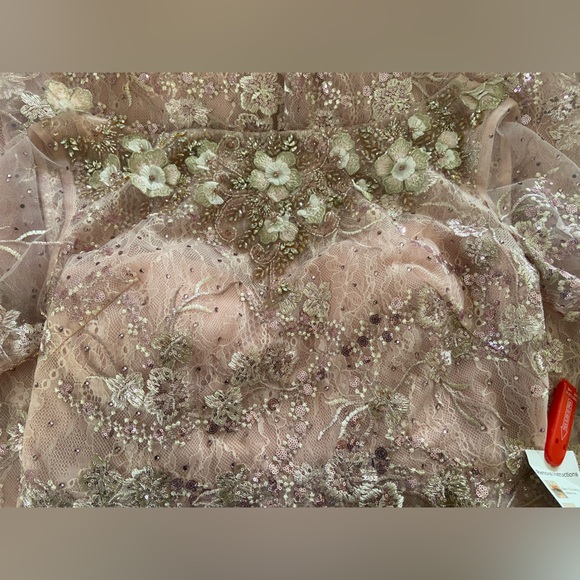 Mac Duggal Size 10 Blush Pink Beaded Floral Lace Midi Dress NWT Formal Cocktail - Picture 8 of 15